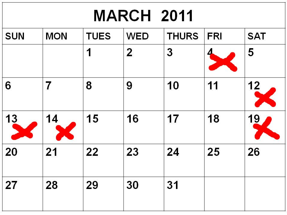 calendar 2011 canada printable. March Calendar 2011 Canada