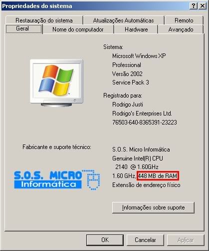 Janela de Propriedades do sistema