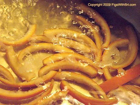 Boiling Navel orange peels in sugar syrup