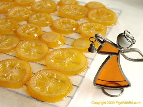 Candied Meyer Lemon Slice drying on cake rack