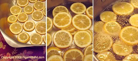 Meyer lemon slices ready for boiling in water before candying