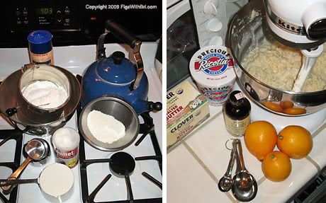 Dry and wet ingredients for Italian Ricotta Cheese Easter cookie dough