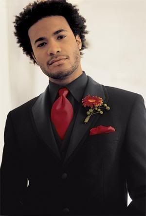 Black wedding tuxedo with red tie. white wedding tuxedo