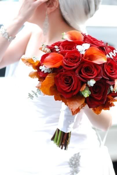 Red rose wedding bouquet and