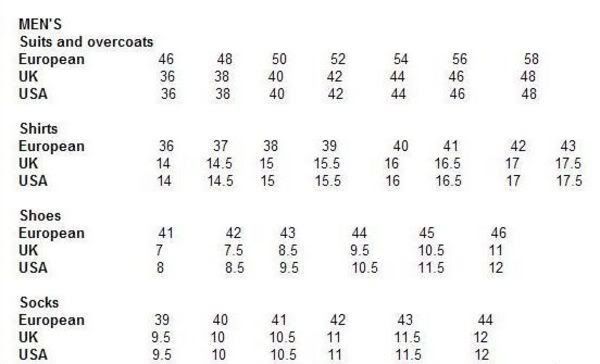 Hugo Boss Men S Size Chart